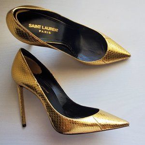 Saint Laurent Paris Metallic Gold High Heel Pointed